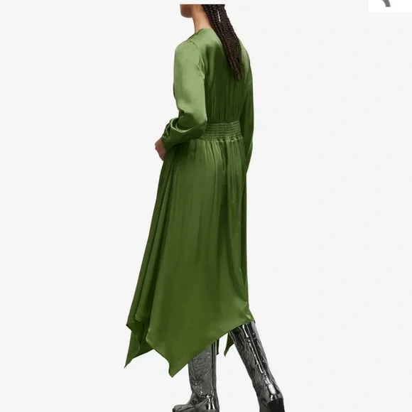 All Saints SZ 0 The‎ Estelle Green  Long Sleeve V-Neck asymmetrical midi dress - Picture 3 of 16